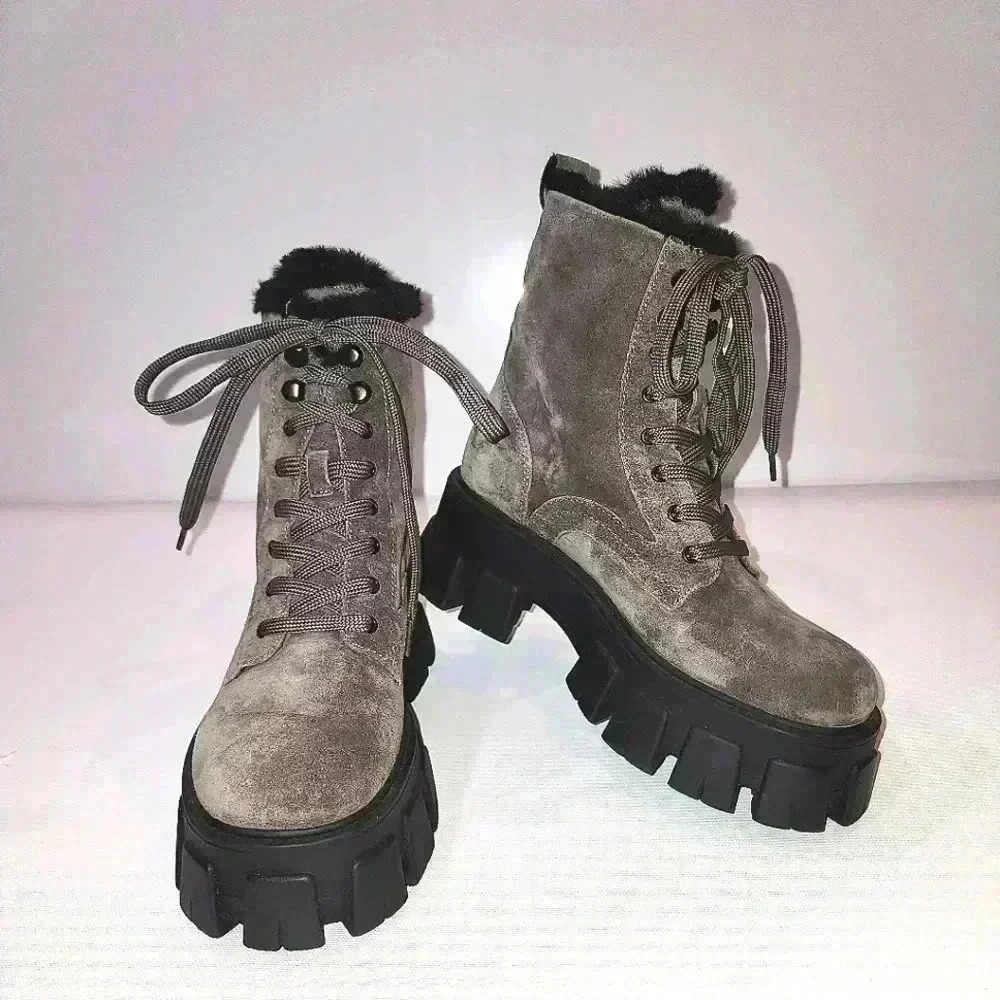 MARC FISHER MLHappier Lug Sole Combat Boots dark grey sz 5.5 M (HC)